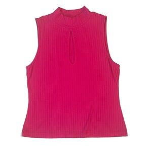 Hot Pink Sleeveless Mock Turtleneck keyhole Blouse 🩷 Small